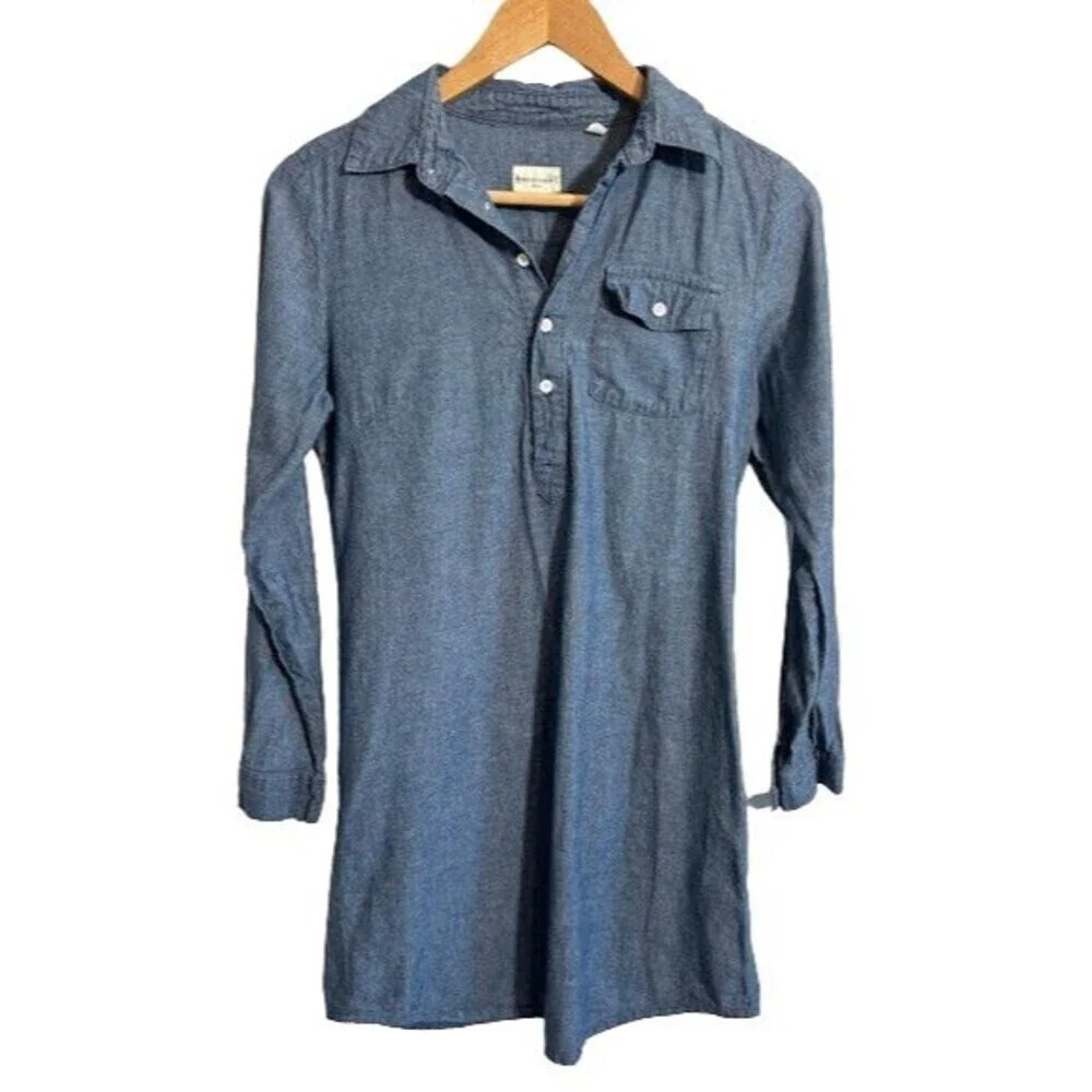 Bridge & Burn Chambray Shirt Dress S Blue Long Sleeve Henley Popover Cotton